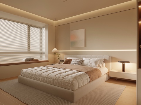 现代卧室 双人床su模型