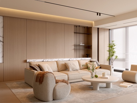  现代客厅 奶油客厅 沙发背景墙 客厅背景 沙发茶几组合3d模型 