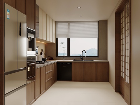  新中式厨房 橱柜 水槽 抽油烟机3d模型 