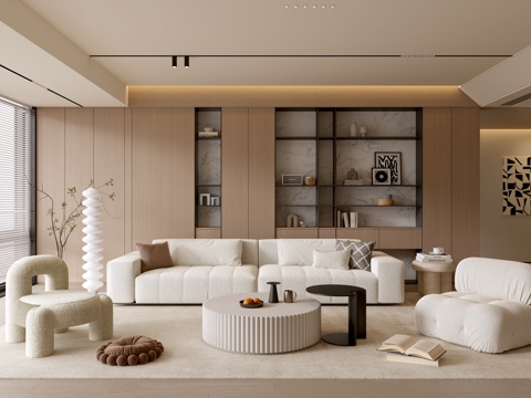  现代客厅 奶油客厅 沙发背景墙 客厅背景 沙发茶几组合3d模型 
