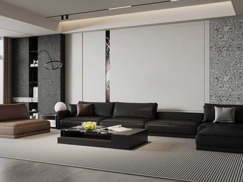 现代客厅沙发 沙发背景墙su模型