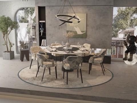  现代圆桌餐厅3d模型 