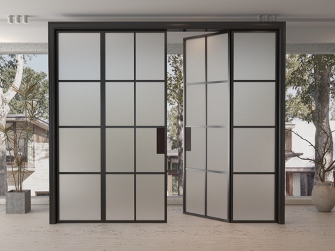 现代双开玻璃门su模型