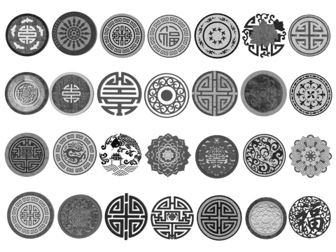 新中式地铺拼花 铺装铺地 地雕砖雕图案 庭院铺装花纹浮雕铺装su模型