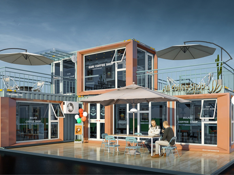 现代集装箱建筑 餐饮建筑 咖啡厅建筑su模型