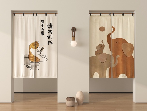 现代布艺门帘 布帘 窗帘su模型