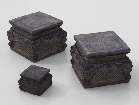  中式复古青石墩3d模型 