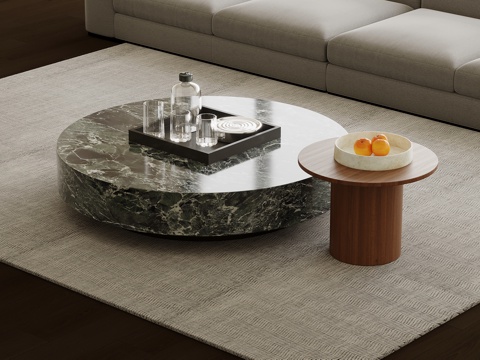 现代意式茶几 子母几 摆件su模型