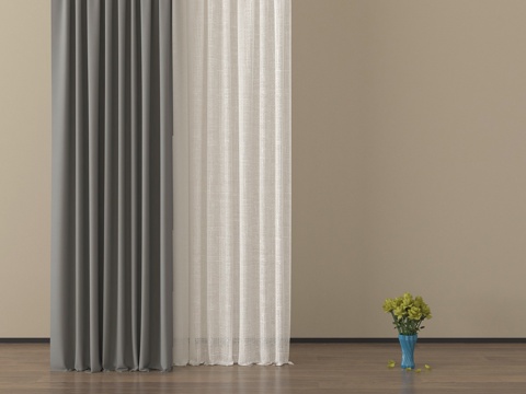 现代窗帘 纱帘 布帘 褶帘su模型