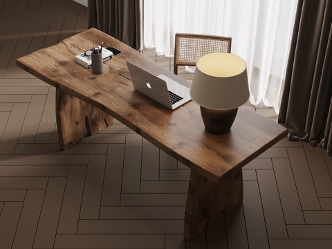 侘寂风书桌椅 办公桌椅su模型