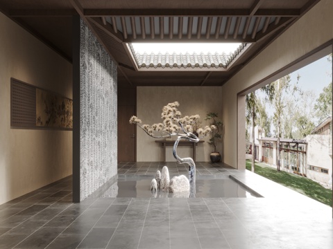  天井 造景 展厅3d模型 