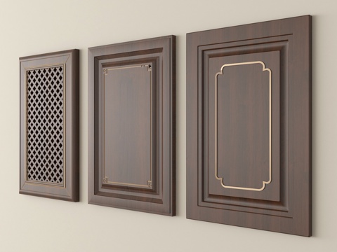 新中式门板 柜门门板 实木门板su模型