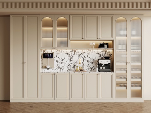 法式奶油风酒柜 餐边柜su模型