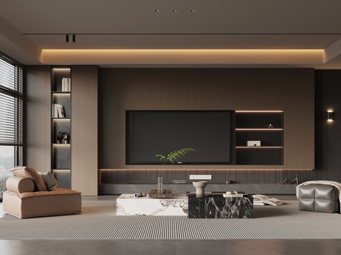  现代意式客厅 电视背景墙 电视柜 沙发茶几组合3d模型 