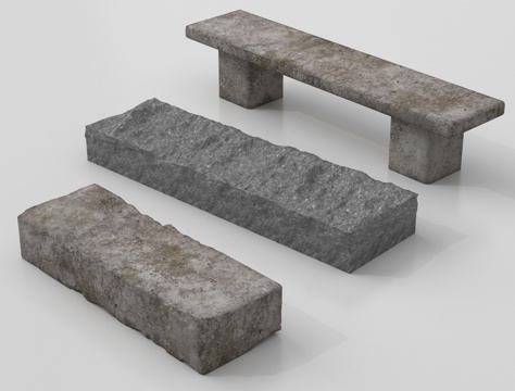中式石凳 景观石凳 长条形 户外景观座凳su模型