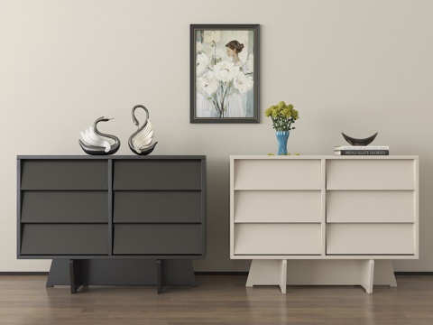 现代玄关柜 餐边柜 边柜 储物柜 摆件su模型