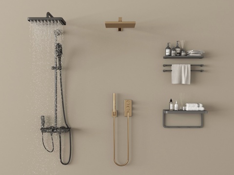 现代淋浴花洒 不锈钢花洒 卫浴小件su模型