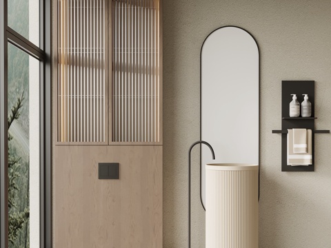 现代洗手台 洗手盆 柱盆 储物柜su模型