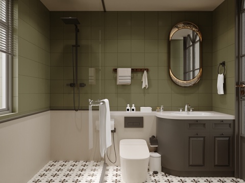 法式卫生间 浴室柜  马桶su模型