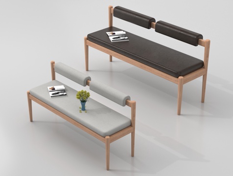  现代实木靠背长条椅 换鞋长凳3d模型 
