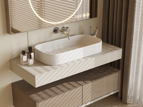 现代浴室柜 洗手台su模型