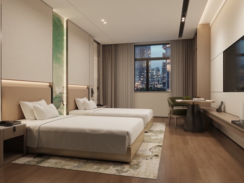  标间客房3d模型 