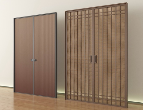 中古风推拉门 木质推拉门 藤编推拉门su模型