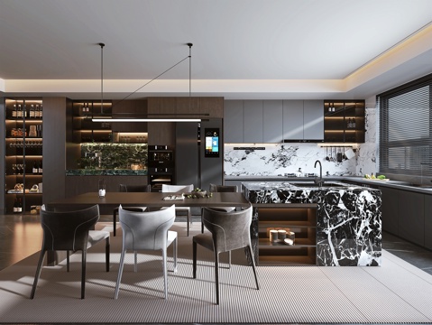  现代风格开放式厨房3d模型 