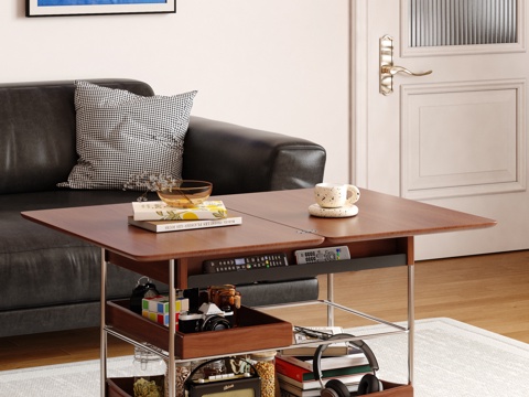  中古风移动茶几 实木移动边几3d模型 