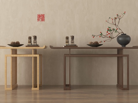 新中式玄关端景台 条案 摆件su模型