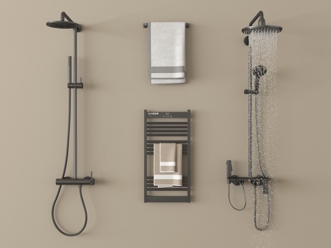 现代淋浴花洒 不锈钢花洒 卫浴小件su模型