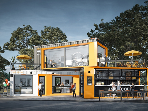 现代集装箱咖啡店 甜品店 快餐小吃su模型