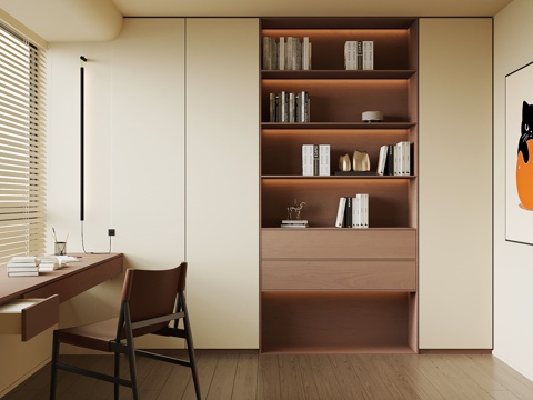  中古风书房 书桌椅 书柜3d模型 