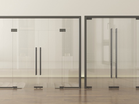 现代玻璃双开门 办公室门su模型