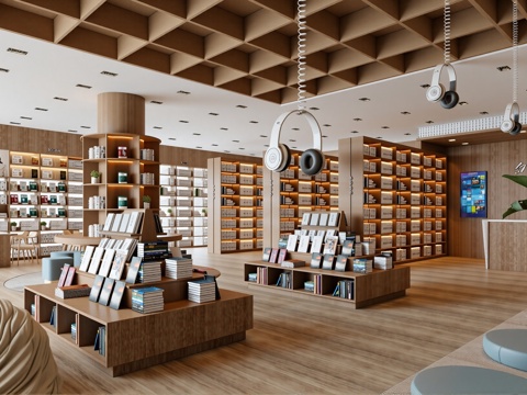 现代原木风图书馆su模型