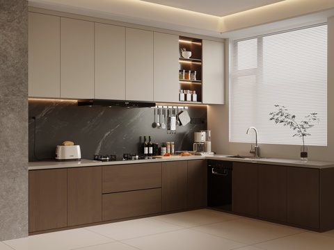  现代意式厨房 橱柜 厨具3d模型 