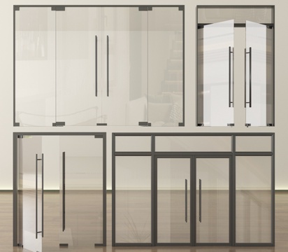 现代玻璃双开门 办公室门su模型