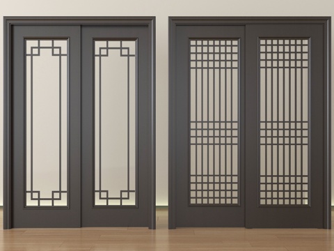 新中式推拉门 玻璃推拉门 厨卫门 阳台门su模型