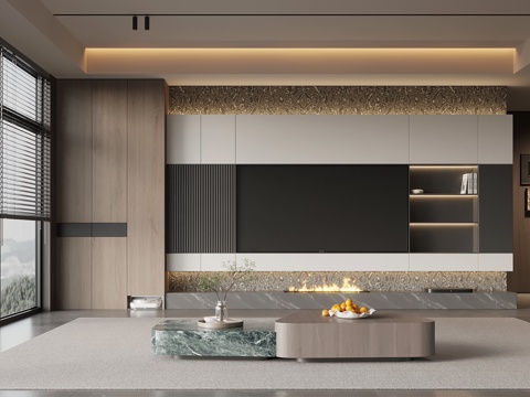 现代意式客厅 电视背景墙 电视柜su模型