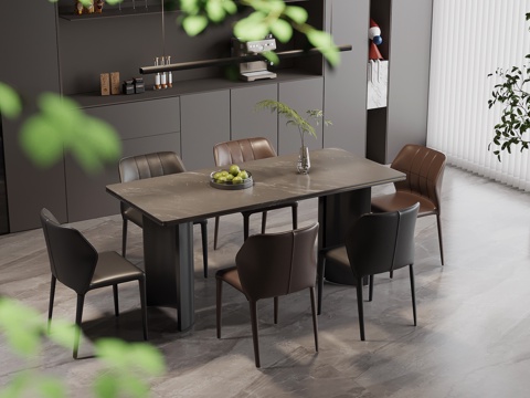 现代意式餐桌椅su模型