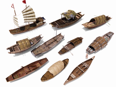 木船 渔船 木舟 中式游船 小船 帆船 仿古船 客船 轮船su模型