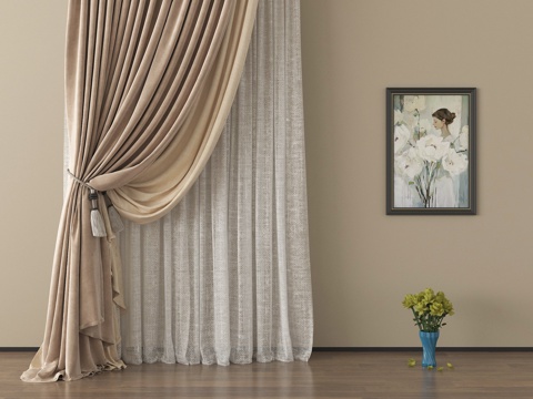  现代窗帘 纱帘 布帘 褶帘3d模型 