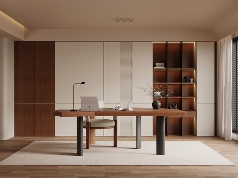  中古风书房 书桌椅 书柜3d模型 