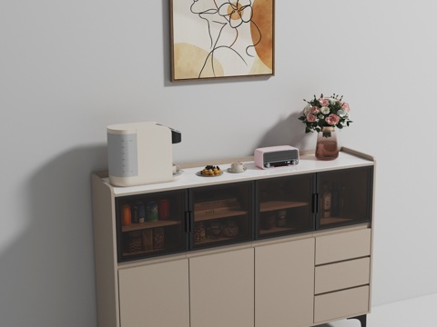  现代奶油餐边柜3d模型 