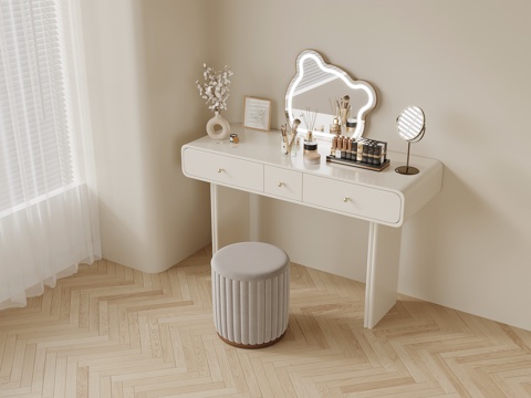 现代奶油风梳妆台su模型