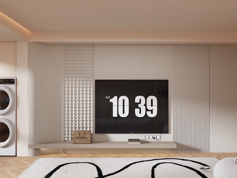  奶油风极简客餐厅3d模型 