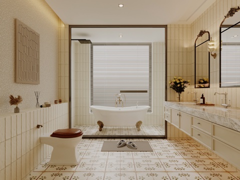 法式卫生间 浴室柜 浴缸 马桶su模型