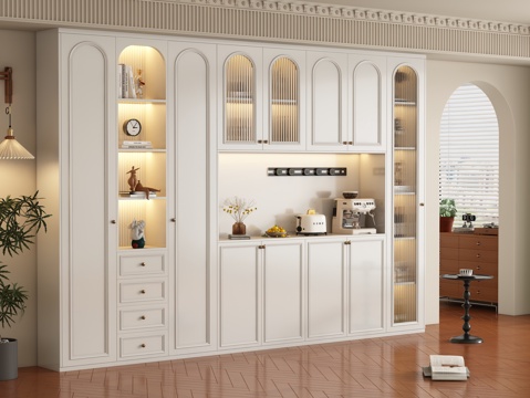  现代奶油风酒柜3d模型 