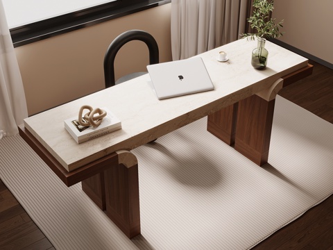 侘寂风书桌椅 办公桌椅su模型