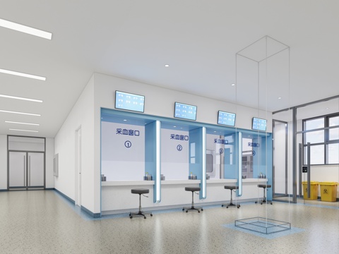 现代医院_医院大厅_缴费窗口_候诊区su模型